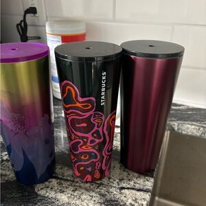 Starbucks Black, Pink, and Purple Tumblers